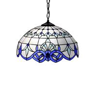 CAFIEDR Lustre méditerranéen Style en Verre teinté, Lampe Suspendue, Style Baroque Bleu et Blanc, éclairage pour Salle à Manger, îlot de Cuisine, 40,6 cm