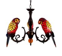 CAFIEDR Lustre Perroquet, 3 lumières, Abat-Jour en Verre teinté, Suspension Vintage réglable à chaîne pour Salle à Manger, Salon, Chambre à Coucher, Couloir, ja(Oiseau Perroquet Rouge)