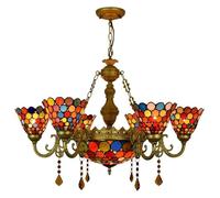 CAFIEDR Lustre Plafonnier Suspension Luminaire 32" Style Lampe à Pois Colorés Lustre en Verre Vitrail 8 Bras avec Suspension de Plafond Inversée de 16 Pouces
