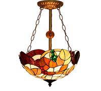 CAFIEDR Lustre rétro Style, Lampe Suspendue en vitrail de 40 cm, Style Vintage européen, luminaire Suspendu créatif pour Bar, Restaurant, Salon, Style Raisin, E2