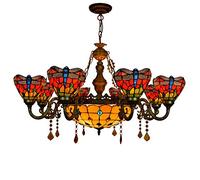 CAFIEDR Lustre Salle à Manger Lustre Lustre 8 têtes Lustre Style Libellule Rouge Lampe Lustre en Verre Coloré Lampe Suspension pour Hall Salon Restaurant Bar
