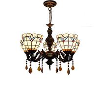 CAFIEDR Lustre Salle à Manger Lustre Simplicité Moderne Méditerranée Verre Blanc Rétro Cristal Bleu Lampe Suspendue Vitrail Restaurant Chambre Bar Foyer Couloir Lustre à Cinq têtes