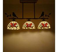 CAFIEDR Lustre Style, 3 lumières, Oiseau en résine, Style Victorien, vitrail, luminaire Suspendu pour Salon, Chambre, Salle à Manger, Cuisine, ISL-4-4