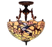 CAFIEDR Lustre Style de 16 Pouces, Abat-Jour en Verre teinté, Suspension réglable Vintage pour Chambre à Coucher(B)