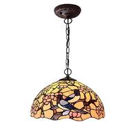 CAFIEDR Lustre Style de 16 Pouces, Abat-Jour en Verre teinté, Suspension réglable Vintage pour Chambre à Coucher(Un)