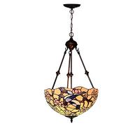 CAFIEDR Lustre Style de 16 Pouces, Abat-Jour en Verre teinté, Suspension réglable Vintage pour Chambre à Coucher(C)