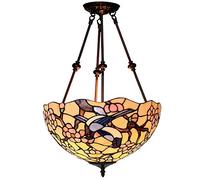 CAFIEDR Lustre Style de 16 Pouces, Abat-Jour en Verre teinté, Suspension réglable Vintage pour Chambre à Coucher(D)