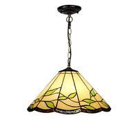 CAFIEDR Lustre Style de 40 cm, plafonnier en vitrail, Suspension Vintage à intensité Variable pour Salon, Chambre, Cuisine, Jaune