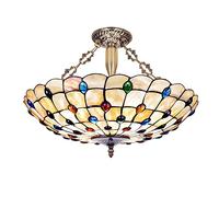 CAFIEDR Lustre Style en mosaïque, Lustre en Verre Coquillage Naturel Fait Main, Suspension en Cristal Moderne à intensité Variable pour Salon, Chambre à Coucher(24 Pouces)