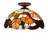 CAFIEDR Lustre Style en vitrail, 40 cm, Motif Floral et Raisin Marron, luminaire de Plafond, Style, idéal pour Une Chambre, Un Couloir ou Un Couloir.