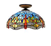 CAFIEDR Lustre Style en vitrail, 40 cm, Motif Libellule Bleue, luminaire de Plafond, Style, idéal pour Une Chambre, Un Couloir ou Un Couloir.