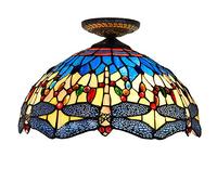 CAFIEDR Lustre Style en vitrail, 40 cm, Motif Libellule Jaune, luminaire de Plafond, Style, idéal pour Une Chambre, Un Couloir ou Un Couloir.
