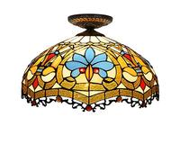 CAFIEDR Lustre Style en vitrail, 40 cm, Motif Perroquet Bleu, luminaire décoratif de Plafond, idéal pour Une Chambre, Un Couloir ou Une allée.