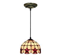 CAFIEDR Lustre Style, Lampe Suspendue, Lustre de Salle à Manger en vitrail de 8 Pouces, Lustre à Perles de Cristal Rouges réglable en Hauteur pour îlot de cuisi(1 lumière)