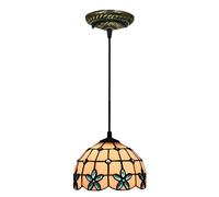 CAFIEDR Lustre Style, Lampe Suspendue, Lustre de Salle à Manger en vitrail de 8 Pouces, Lustre à Perles de Cristal Bleu réglable en Hauteur pour îlot de Cuisine(1 lumière)
