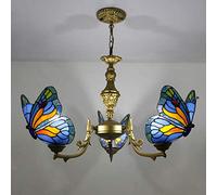 CAFIEDR Lustre Style, luminaire Suspendu Papillon en vitrail avec Abat-Jour, plafonnier Rustique pour Chambre à Coucher, Salon, Salle à Manger(C)