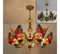 CAFIEDR Lustre Style, luminaire Suspendu Papillon en vitrail avec Abat-Jour, plafonnier Rustique pour Chambre à Coucher, Salon, Salle à Manger(B)