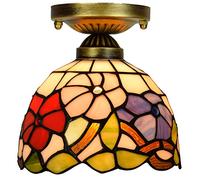 CAFIEDR Lustre Style, plafonnier 20 cm, Style européen, vitrail, pour Jardin, Restaurant, plafonniers et lanternes Rouges, pour Chambre, Couloir, allée