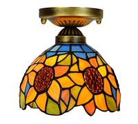 CAFIEDR Lustre Style, plafonnier de 20 cm, vitrail, Tournesol Bleu, Lanterne, Couloir, Balcon, Petit plafonnier