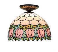 CAFIEDR Lustre Style, plafonnier de 30,5 cm, Style vitrail, Abat-Jour Tulipe Rose en Verre pour Salon