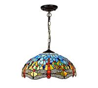 CAFIEDR Lustre Style, plafonnier Libellule de 40 cm, Abat-Jour en vitrail, luminaire décoratif pour Salon, Chambre, Cuisine, Salle à Manger, Ampoule E26/E27, Bleu