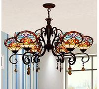 CAFIEDR Lustre Suspension Rétro Style Vitrail 6 Bras Art Lustre avec Abat-Jour Baroque Cœur Lampe Suspension pour Salon,