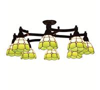 CAFIEDR Lustres de Salon à Bras basculants en métal méditerranéen, Salle d'étude, Abat-Jour en Verre, plafonnier de Salle de réunion, plafonniers rustiques de c(8 têtes Vertes)