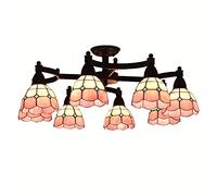 CAFIEDR Lustres de Salon à Bras basculants en métal méditerranéen, Salle d'étude, Abat-Jour en Verre, plafonnier de Salle de réunion, plafonniers rustiques de c(8 têtes Roses)