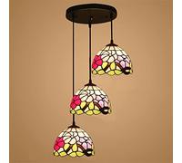 CAFIEDR Lustres de Style, luminaires Suspendus de Salle à Manger en vitrail Vintage, plafonnier réglable E27 pour Salon, Chambre à Coucher, Cuisine, Couloir, 3 lumières B