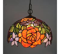CAFIEDR Lustres Roses Style, luminaires Suspendus Vintage en vitrail de 12 Pouces, plafonnier réglable E27 pour Salon, Chambre, Salle à Manger, Couloir