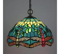 CAFIEDR Lustres Style en Forme de Libellule Verte, luminaires Suspendus Vintage en vitrail de 12 Pouces, plafonnier réglable E27 pour Salon, Chambre, Salle à Manger, Couloir