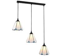 CAFIEDR Plafonnier de Salle à Manger Blanc et Bleu, Lampe Suspendue oblongue à Dessus Rond, Style européen, pour comptoir de Bar, Restaurant, Style campagnard a(Haut Oblong)