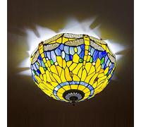 CAFIEDR Plafonnier de Salle à Manger Dragonfly 16 Pouces, Style européen, en Verre Bleu et Jaune, luminaires de Plafond Abstraits pour Chambre à Coucher