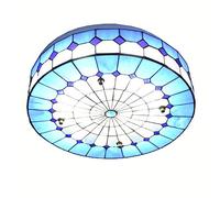 CAFIEDR Plafonnier LED Circulaire méditerranéen de 50,8 cm pour Chambre à Coucher, en Verre Bleu et Blanc, idéal pour Un Salon, Un Bureau, Un Restaurant ou Un Restaurant. Luminaires de Plafond