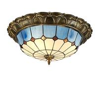 CAFIEDR Plafonnier LED encastré, plafonnier LED Vintage en vitrail, Lustre Antique pour Salon, Chambre, Salle à Manger, Cuisine, décoratif, Bleu, 3000 K, 52 cm