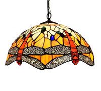 CAFIEDR Plafonnier Red Dragonfly, Perles Bleues et Vertes, 40 cm, pour Salle à Manger, Style européen, en Verre épissé, idéal pour Un Restaurant