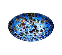 CAFIEDR Plafonnier Style encastré, plafonnier Rond Bleu Fait Main avec Coquillages, décoration Vintage E27, pour Chambre, Salle de Bain, Couloir, Salon, Cuisine(40cm)