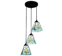 CAFIEDR Plafonnier Suspendu en Verre trapézoïdal de Style pour Salle à Manger, Restaurant, Bar, comptoir, Lampe Suspendue en Verre Rustique imprimé Bateau de me(Haut Rond)