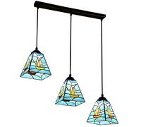 CAFIEDR Plafonnier Suspendu en Verre trapézoïdal de Style pour Salle à Manger, Restaurant, Bar, comptoir, Lampe Suspendue en Verre Rustique imprimé Bateau de me(Haut Oblong)