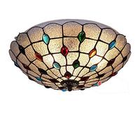 CAFIEDR Plafonniers de Chambre à Coucher européens Pteris 16 Pouces avec Perles colorées, Abat-Jour en Verre articulé Semi-Circulaire, Lampe de Plafond pour sal(Grand)