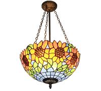 CAFIEDR Plafonniers de Restaurant de Luxe à Tournesol, Abat-Jour en Verre coloré Classique Continental, luminaires Suspendus pour comptoir de Bar de Salle à Manger, Lampes suspendues de Salon