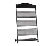 CAFIEDR Porte-revues à 4 roulettes en métal, présentoir pour Documents et Papier, Support de Rangement élargi, Noir