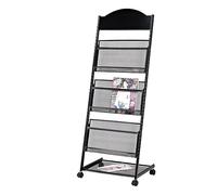 CAFIEDR Présentoir à Magazines et brochures sur roulettes pour Salons Professionnels, Porte-catalogues à Une Page avec 3 Poches, Noir - 48,5 x 35,5 x 131 cm