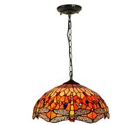 CAFIEDR Suspension de 40 cm, Style, en Verre teinté, Motif Libellule Rouge, idéale pour Les hôtels, Bars, Restaurants, salles de Spectacle et Salons.