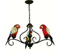 CAFIEDR Suspension de Plafond en Verre Style pour Salle à Manger, perroquets, comptoir de Bar, Restaurant, 3 Oiseaux, chaîne en Bronze, luminaires Suspendus pour café, Maison, 27 Pouces