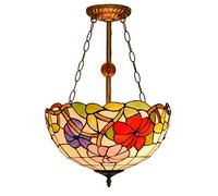 CAFIEDR Suspension Style, 40 cm, vitrail Morning Glory, Anti-Lustre, Lampe de Plafond soudée à la Main pour Bar et Restaurant