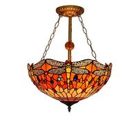 CAFIEDR Suspension Style de 16 Pouces, éclairage Anti-Lustre en Forme de Libellule à Fond Rouge, utilisée dans Les plafonniers de Cuisine de Restaurant