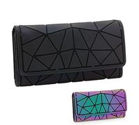 CAFINY Portefeuille géométrique Lumineux pour Femmes Portefeuille holographique réfléchissant avec 3 Volets et Bouton-Pression