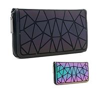CAFINY Portefeuille Lumineux géométrique pour Femmes Pochette à glissière holographique réfléchissante avec Plusieurs Compartiments et Poche à Monnaie