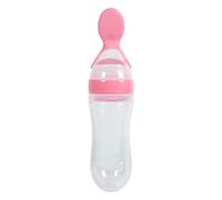 Cafopgrill 1 Pc 90 ML Silicone Bébé Nourrisson Biberon avec Cuillère Aliments Frais Céréales Squeeze Feeder Chaud, Biberon Biberon Bébé Céréales (Pink)